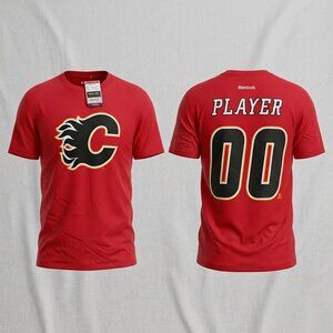 NWT Mens Reebok Calgary Flames Red Short Sleeve Logo T-Shirt Size Large PLAYER